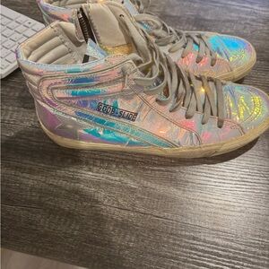 Women Golden Goose GGDB Holographic High-Top Slide Iridescent Sneakers